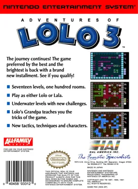 Adventures of Lolo 3 (USA) box cover back